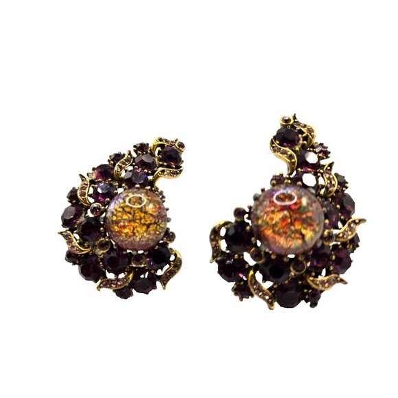 VTG Signed HOLLYCRAFT Dragon's Breath Art Glass Earrings – Victorian Revival 2" - Picture 8 of 8